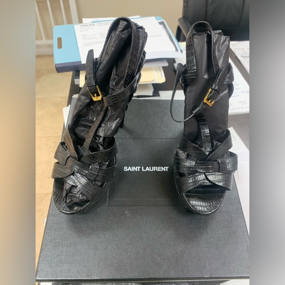 YSL black leather platform high heel - Picture 4 of 5